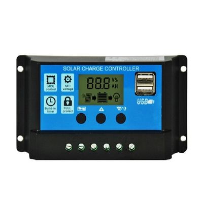 Bộ điều khiển tấm pin mặt trời PWM tự động 12v 24v 10a 20a 30Amp Với màn hình LCD USB kép
